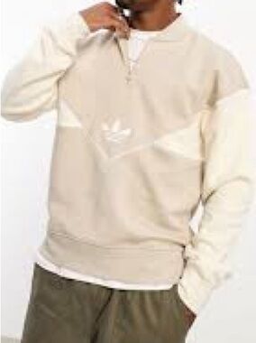 Adidas Originals Men’s Two-Tone Beige & Cream Half-Zip Sweatshirt Sz XL